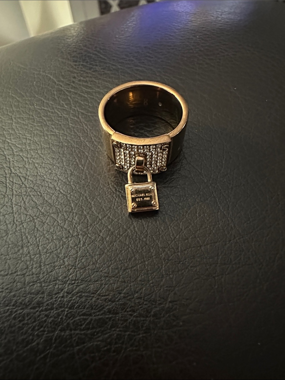 Michael Kors Rose Gold Padlock Ring with Pavé Crystals